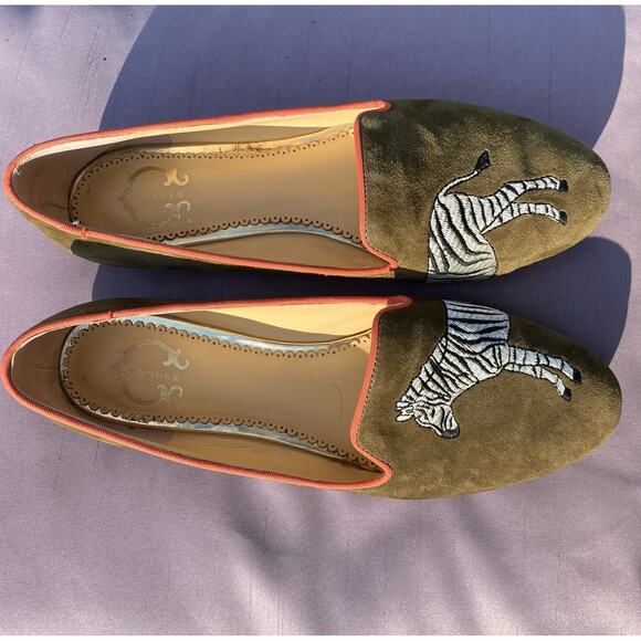 C. Wonder Zebra Embroidered Suede Flats Olive Green Orange Women's size 6.5 - Picture 7 of 11